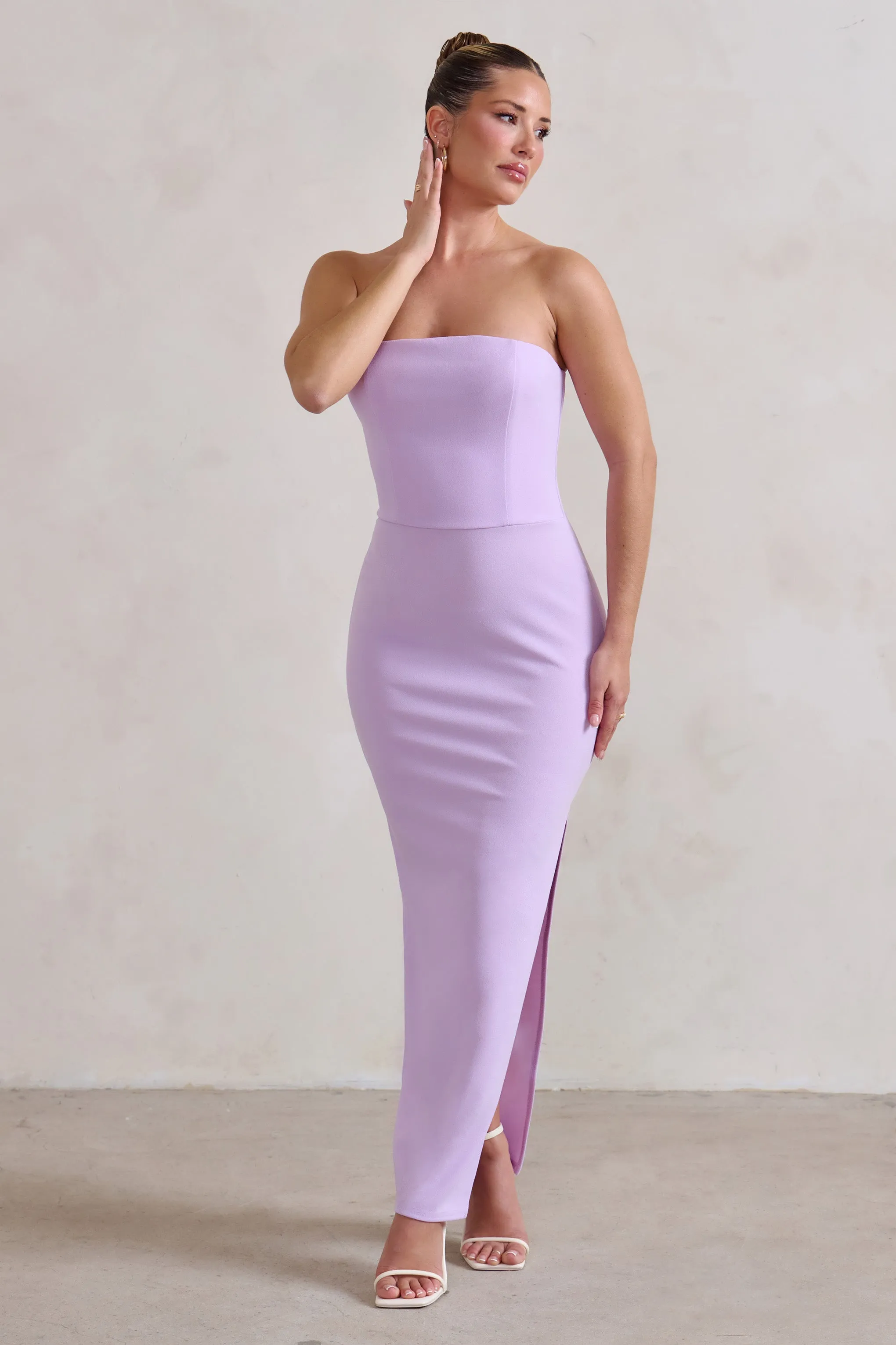 Dina | Robe longue bandeau lilas avec fente