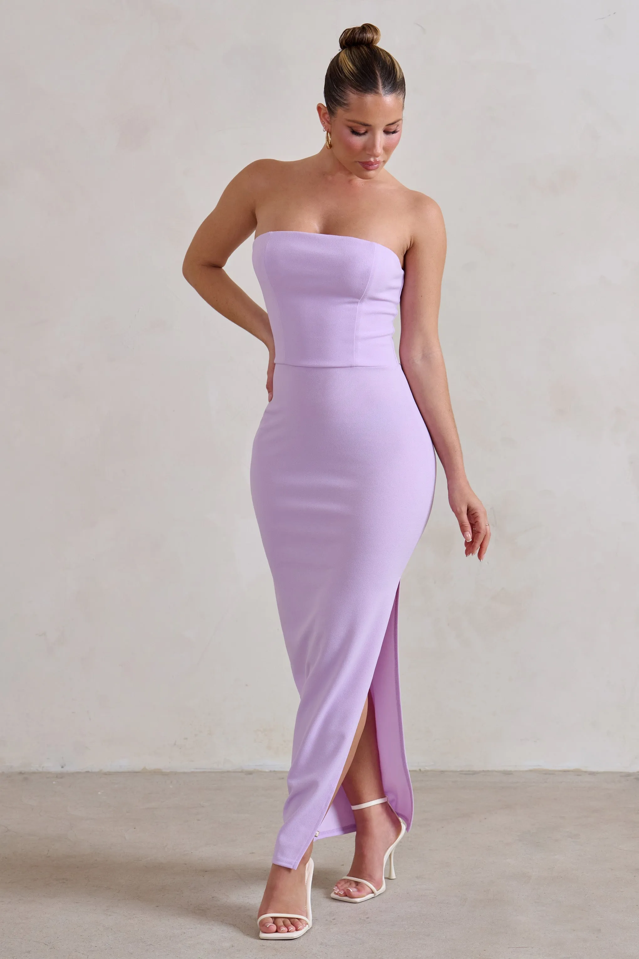 Dina | Robe longue bandeau lilas avec fente