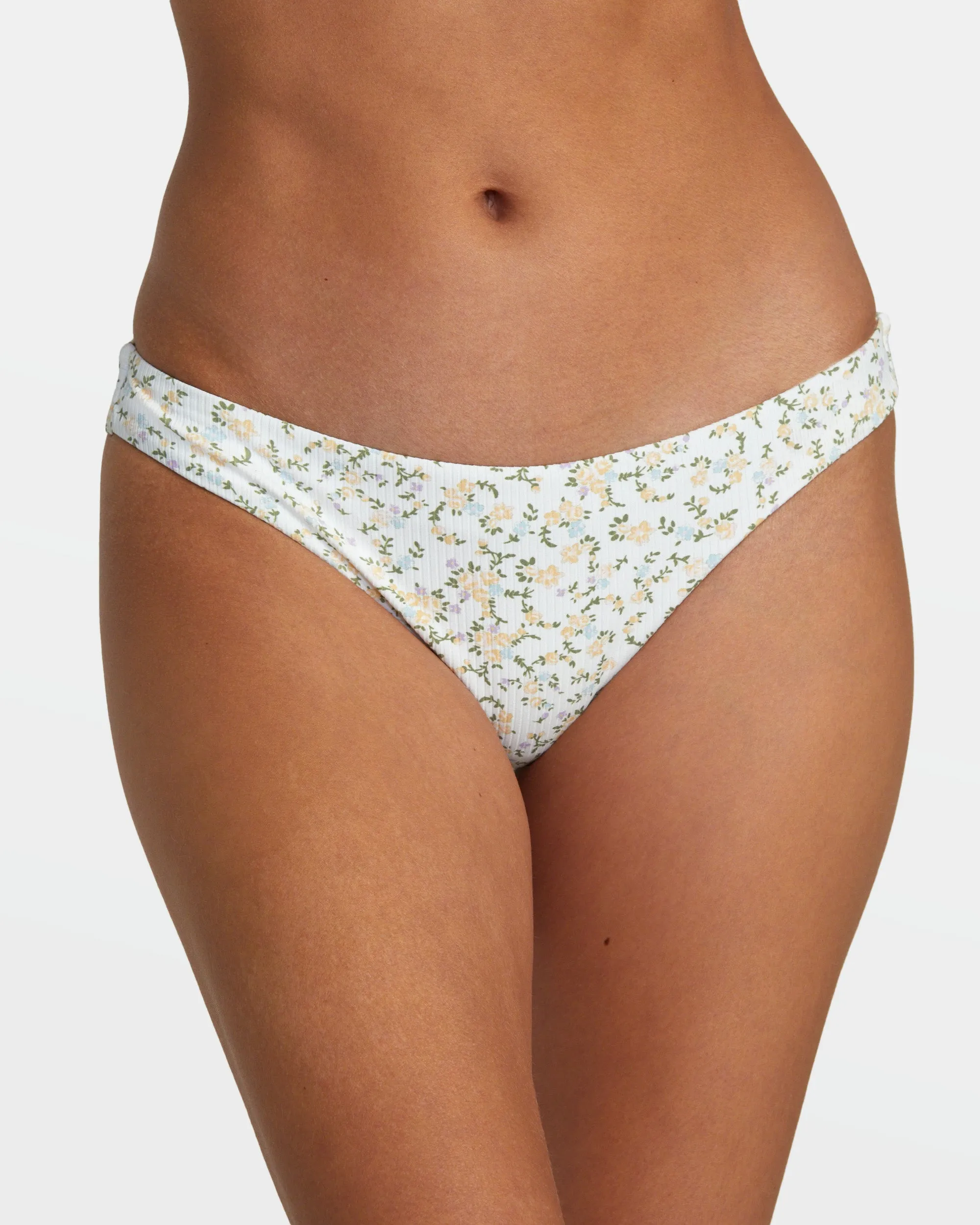 Ditsy Flo Medium Coverage Bikini Bottoms - Whisper White