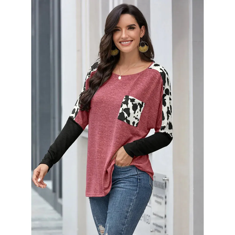 DressBetty - 2024 Leopard Patchwork Long Sleeve Tee for Women