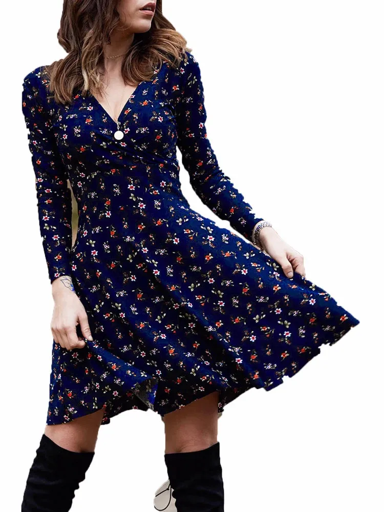 DressBetty - 2024 Vintage Floral Printed Green A-line Swing Boho Dress