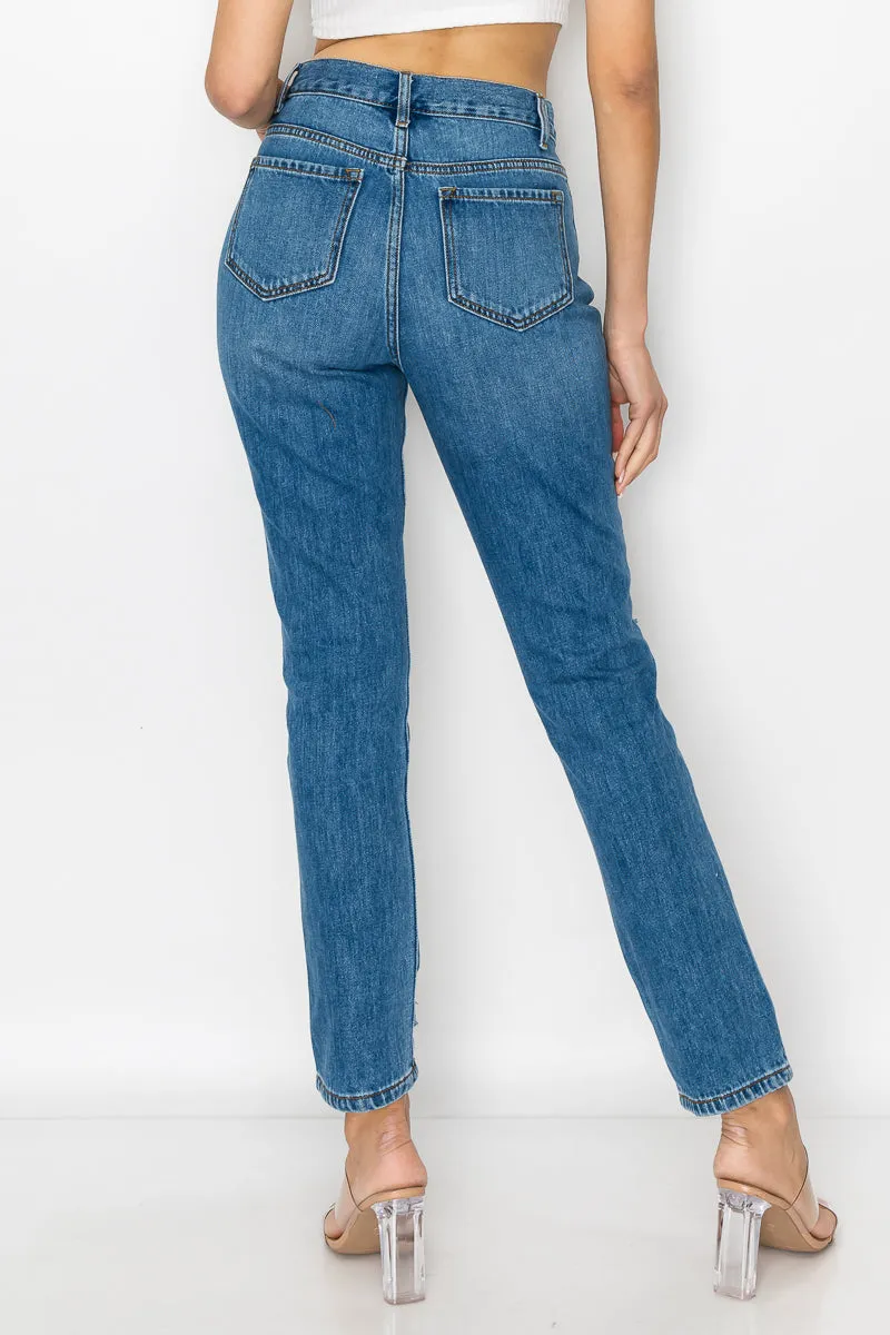 Eleanor - High Rise Destructed Hem Mom Jeans