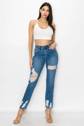 Eleanor - High Rise Destructed Hem Mom Jeans