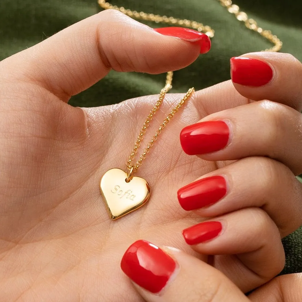 Engraved Gold Plated Heart Necklace (Medium)