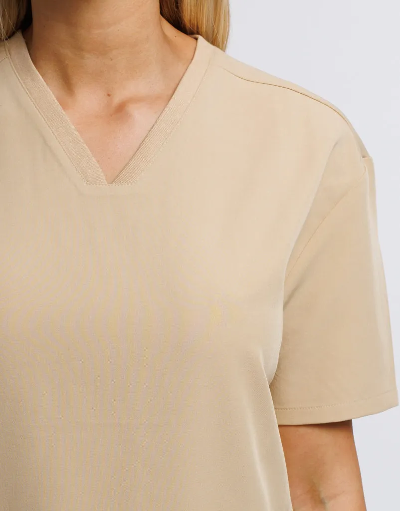 Essential V Neck Scrub Top - Warm Sand