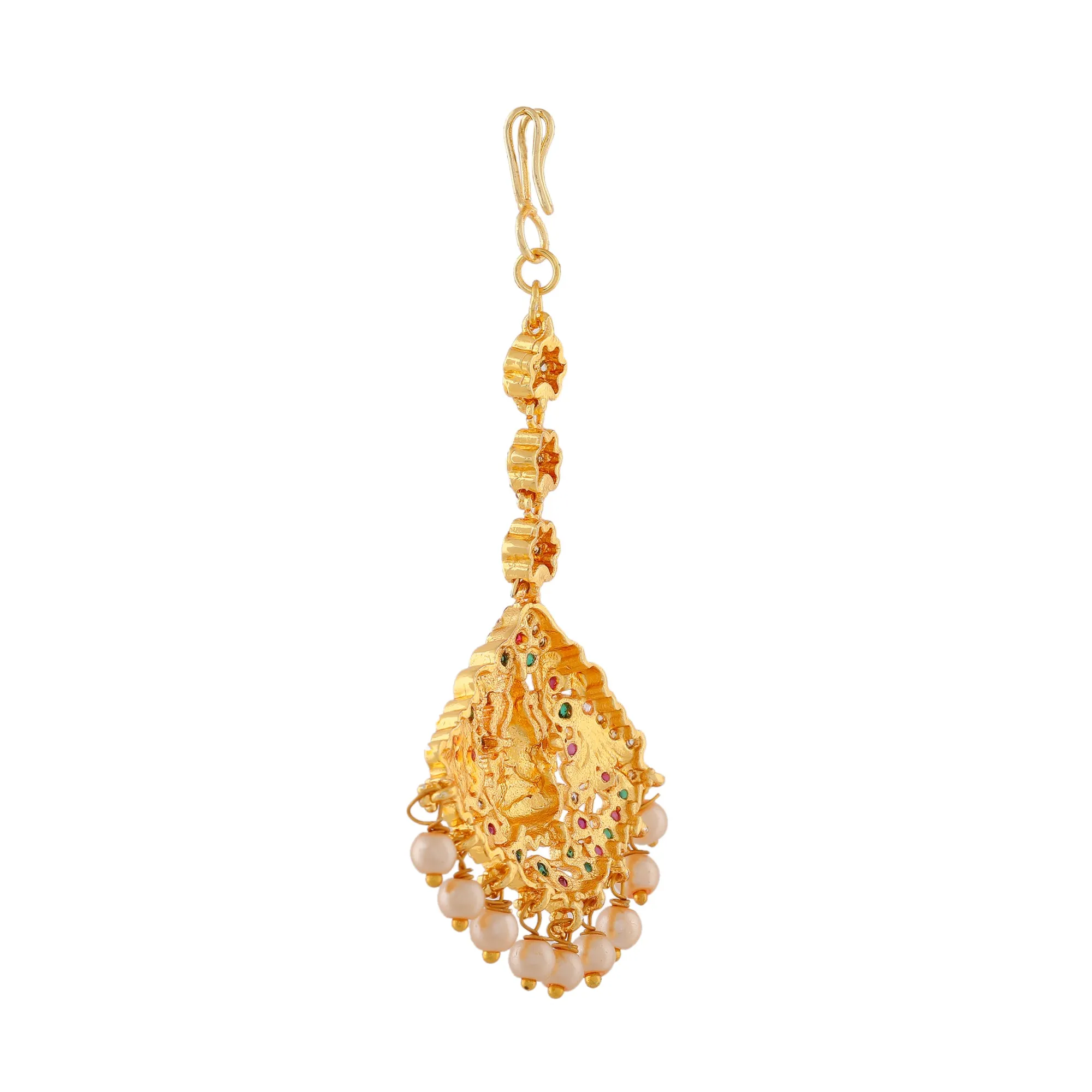 Estele Gold Plated CZ Enchanting Lakshmi Ji Designer Maang Tikka with Pearls for Women