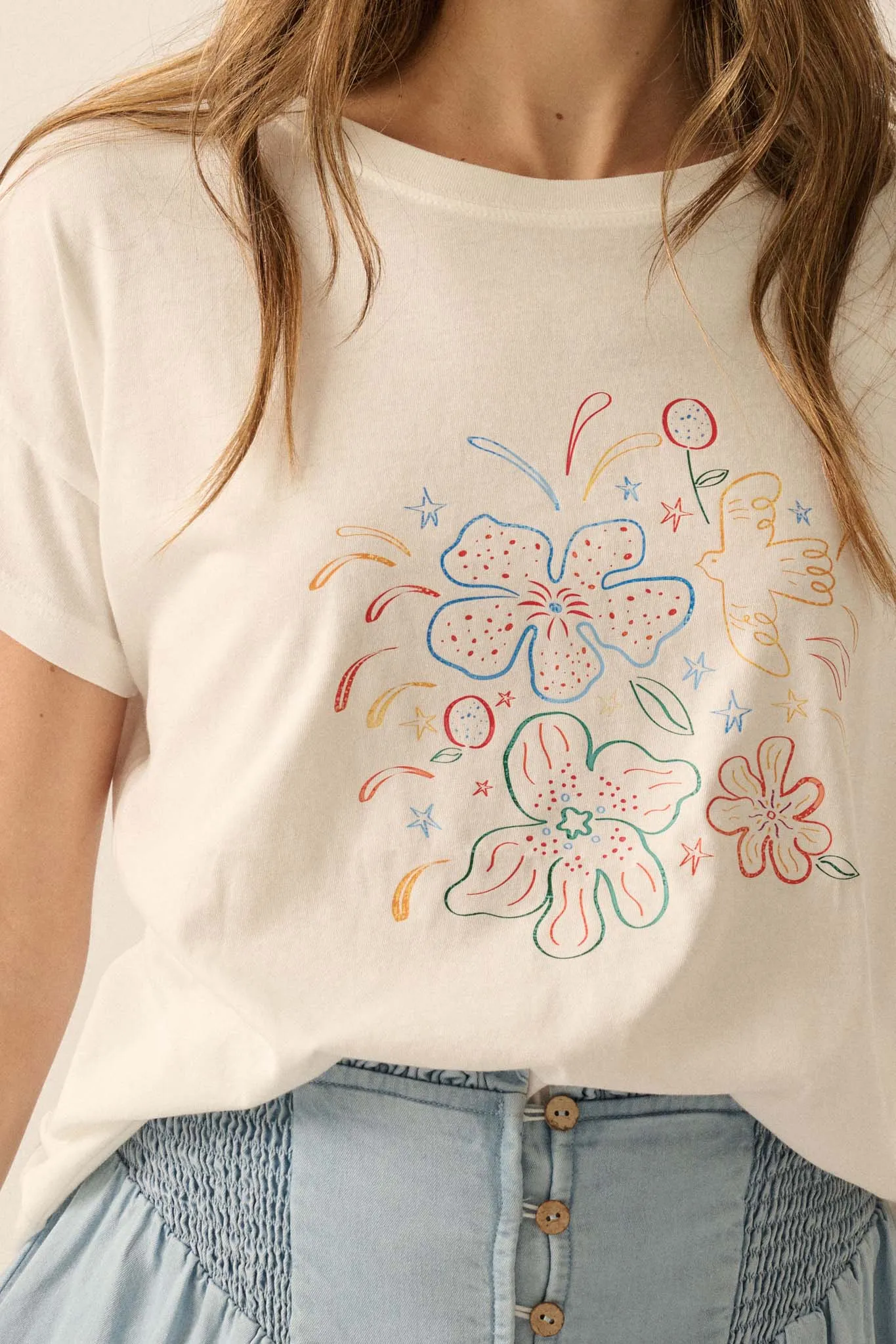 Floral Fireworks Garment-Wash Graphic Tee