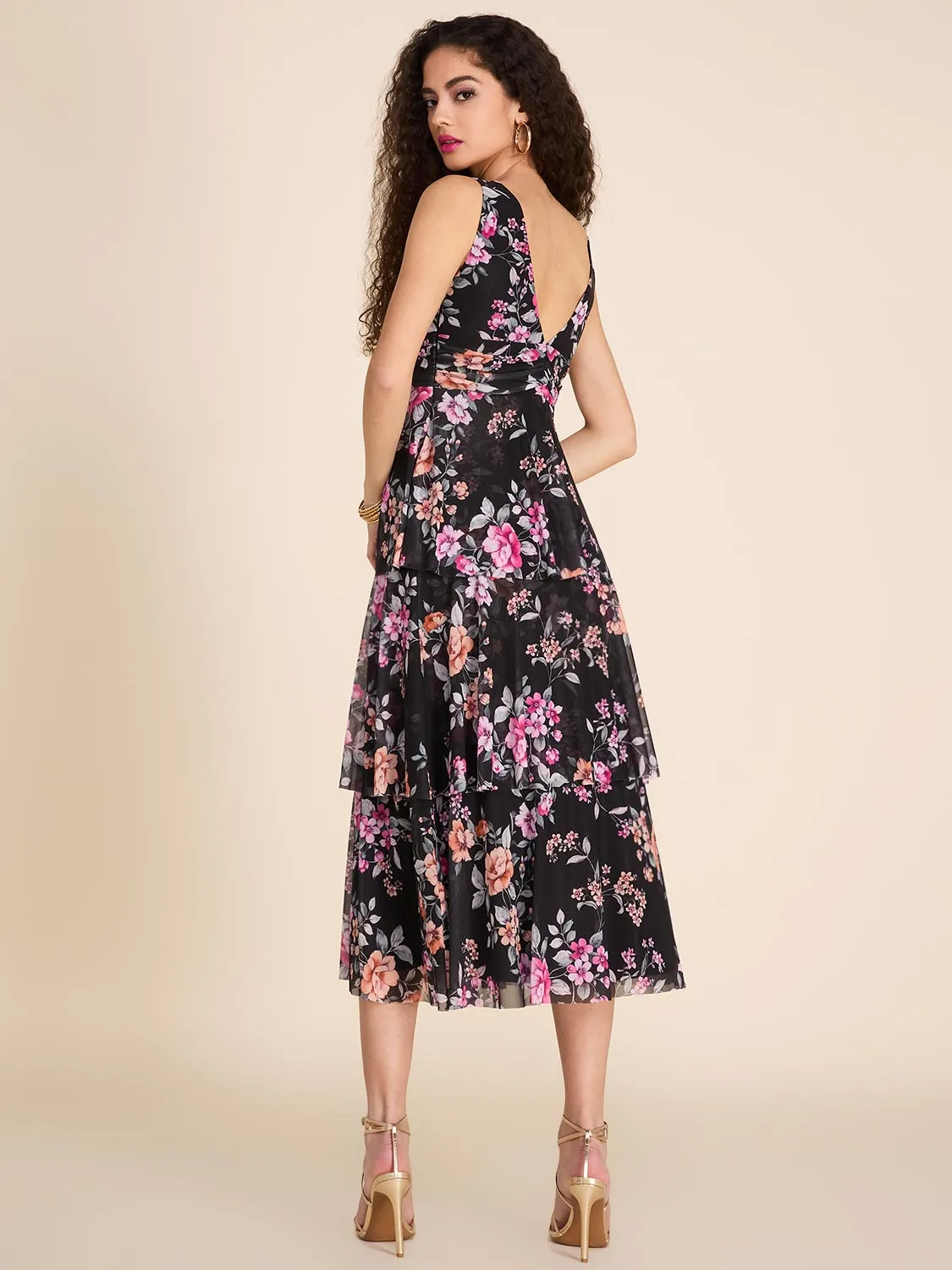 Floral Print V-Neck Fit & Flare Midi Dress