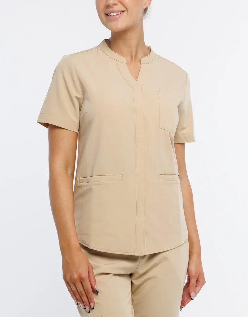 Full Button Scrub Top - Warm Sand