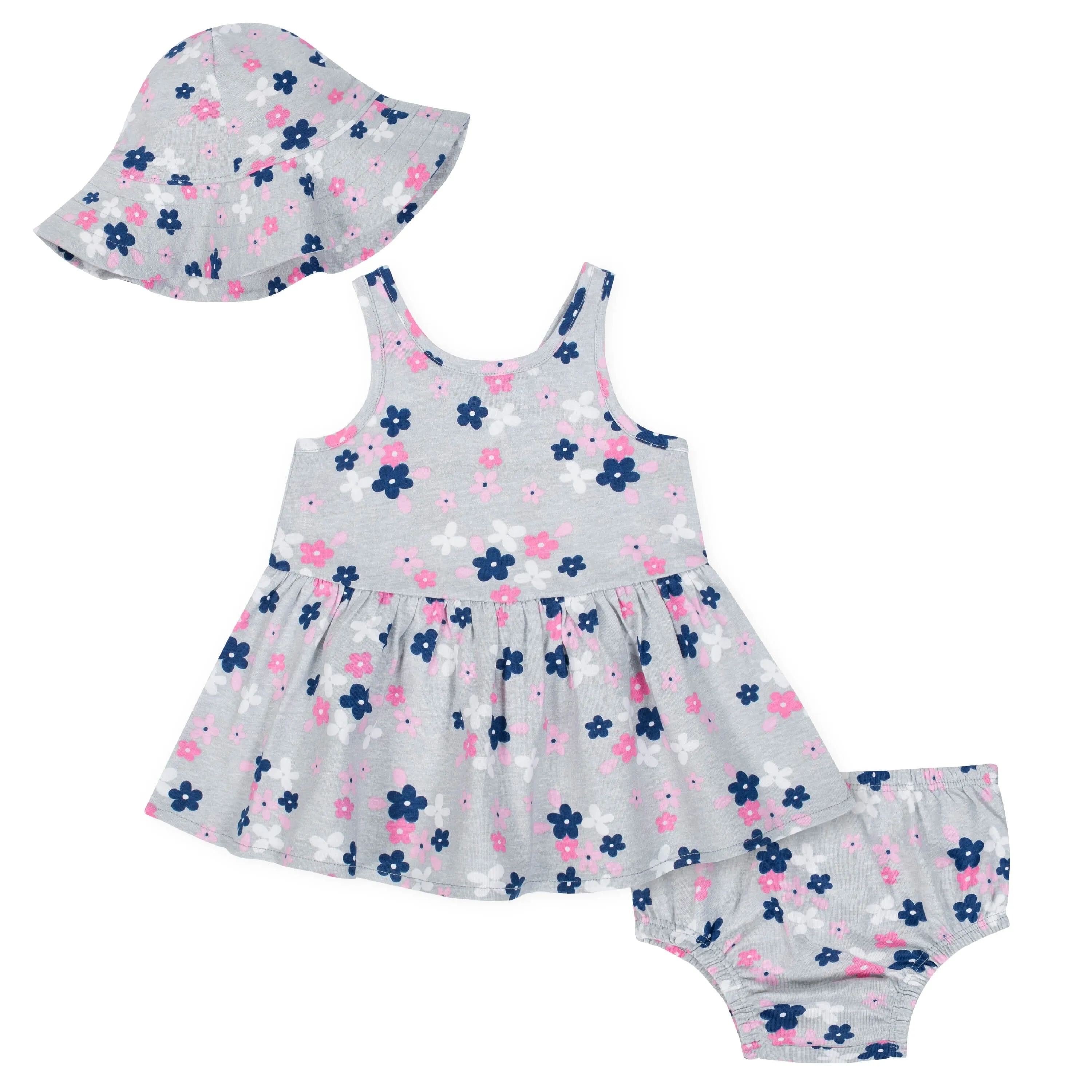 Gerber Girls' Toddler 3-Piece Dress Set, Pretty Flowers