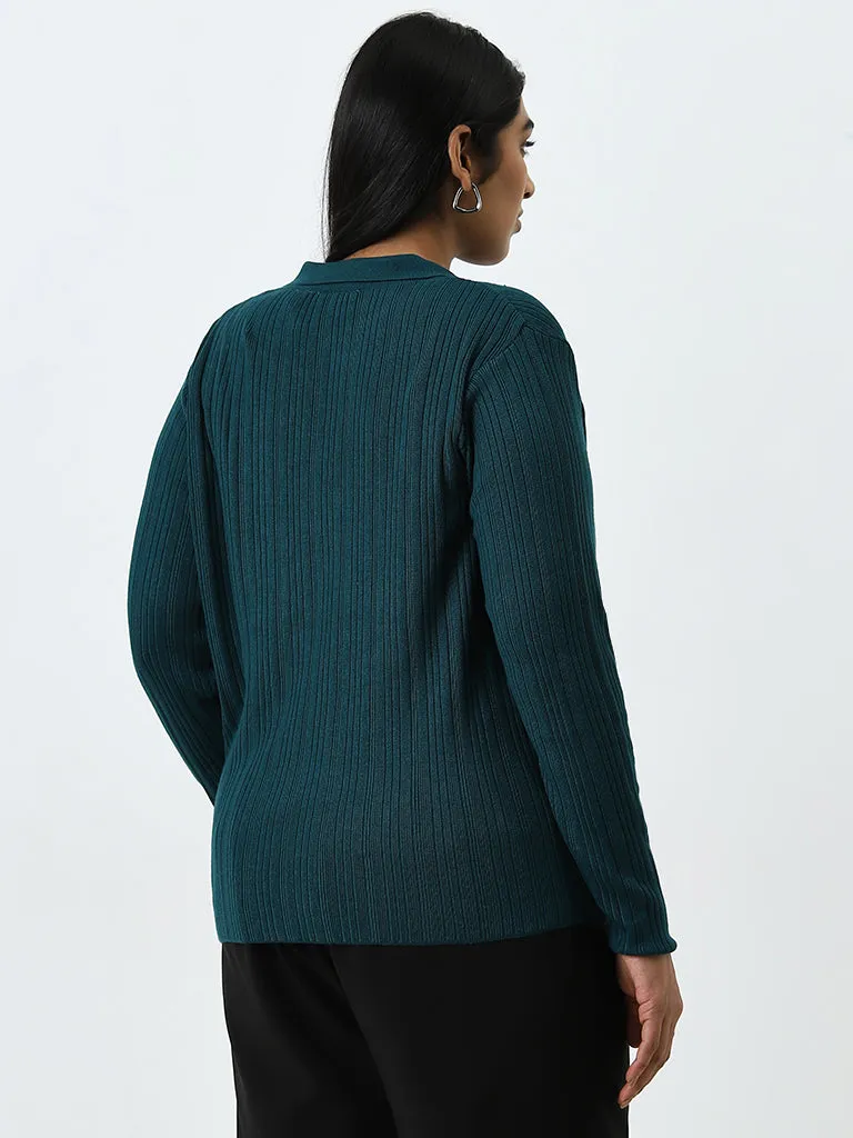 Gia Dark Teal Ribbed Embellished Sweater