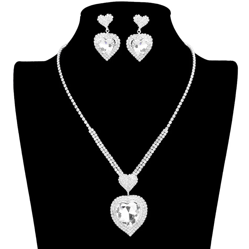 Heart Crystal Rhinestone Drop Necklace