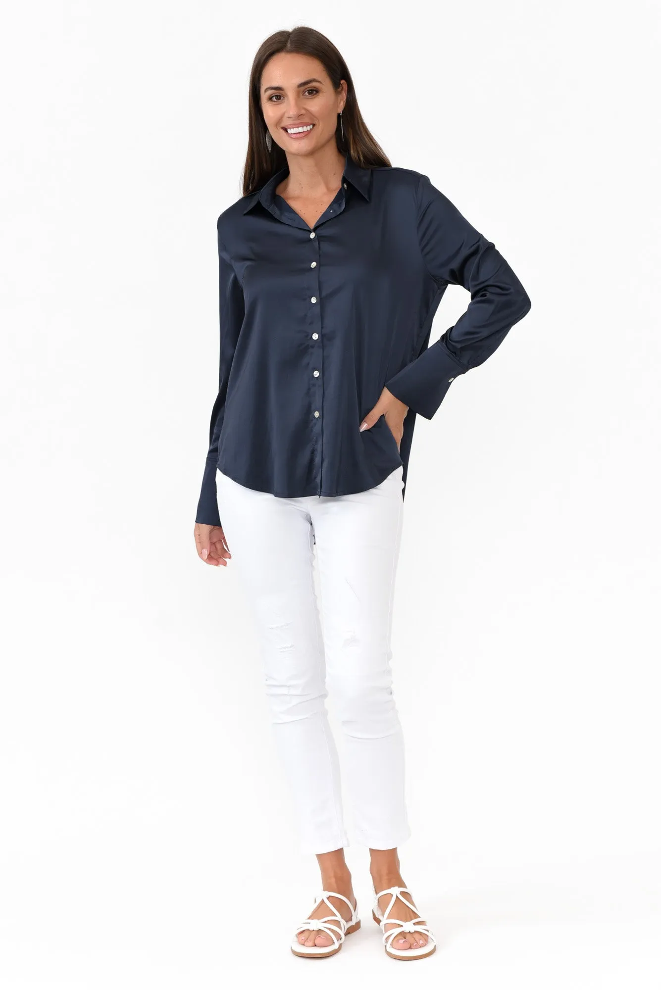 Honor Navy Satin Shirt