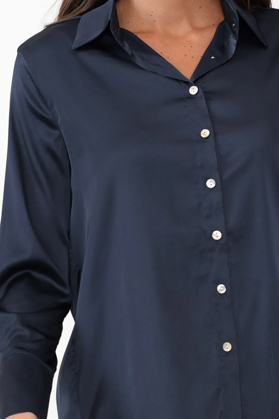 Honor Navy Satin Shirt