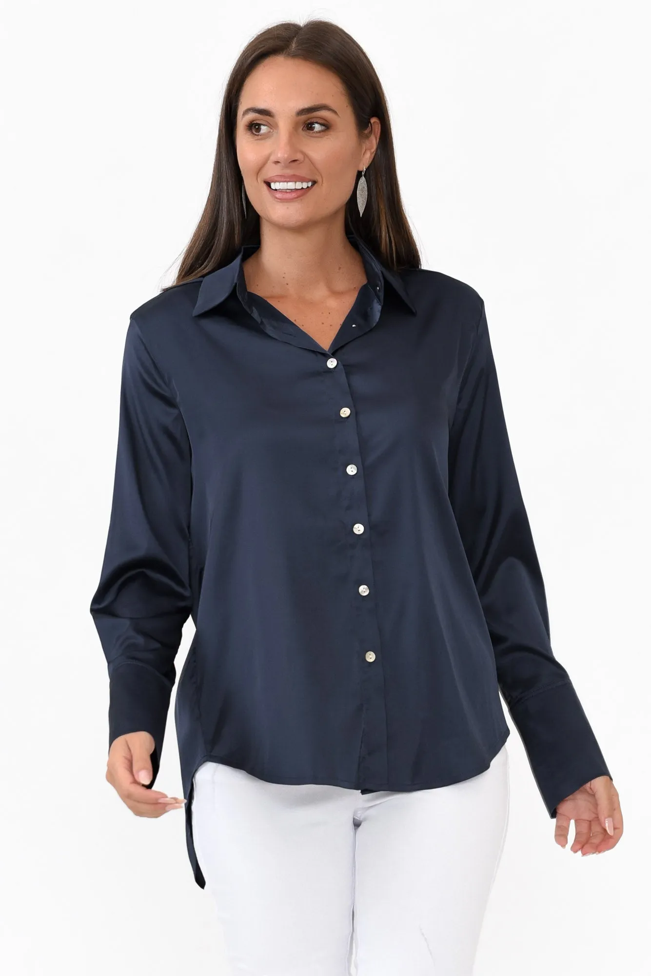 Honor Navy Satin Shirt