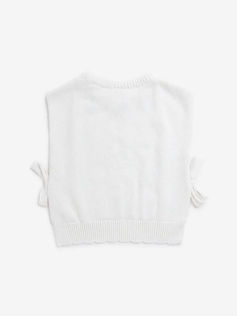 HOP Kids Off-White Embroidered Knitted Cotton Sweater