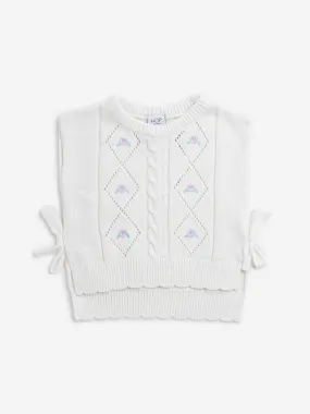 HOP Kids Off-White Embroidered Knitted Cotton Sweater