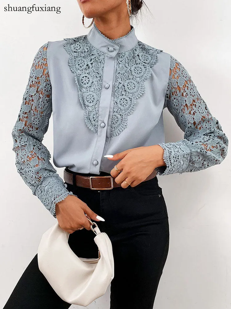 Lace Patchwork Long Sleeve Shirt