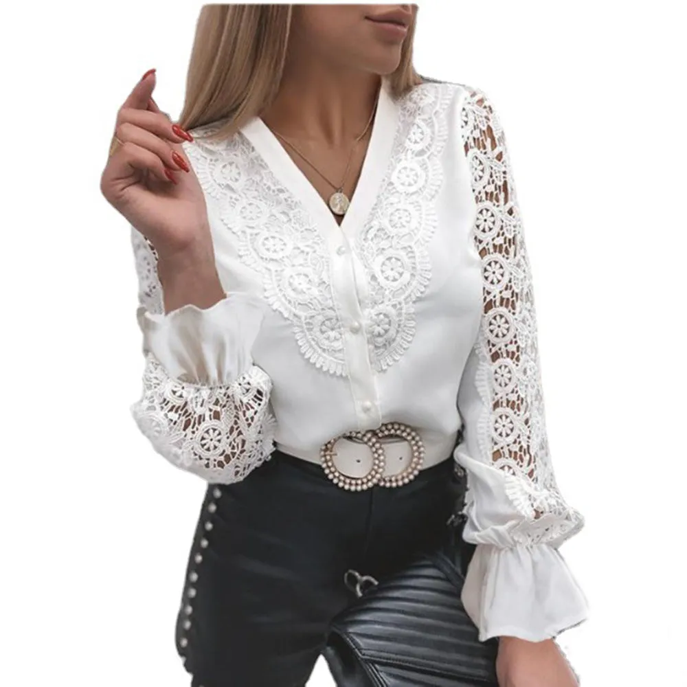 Lace Patchwork Long Sleeve Shirt