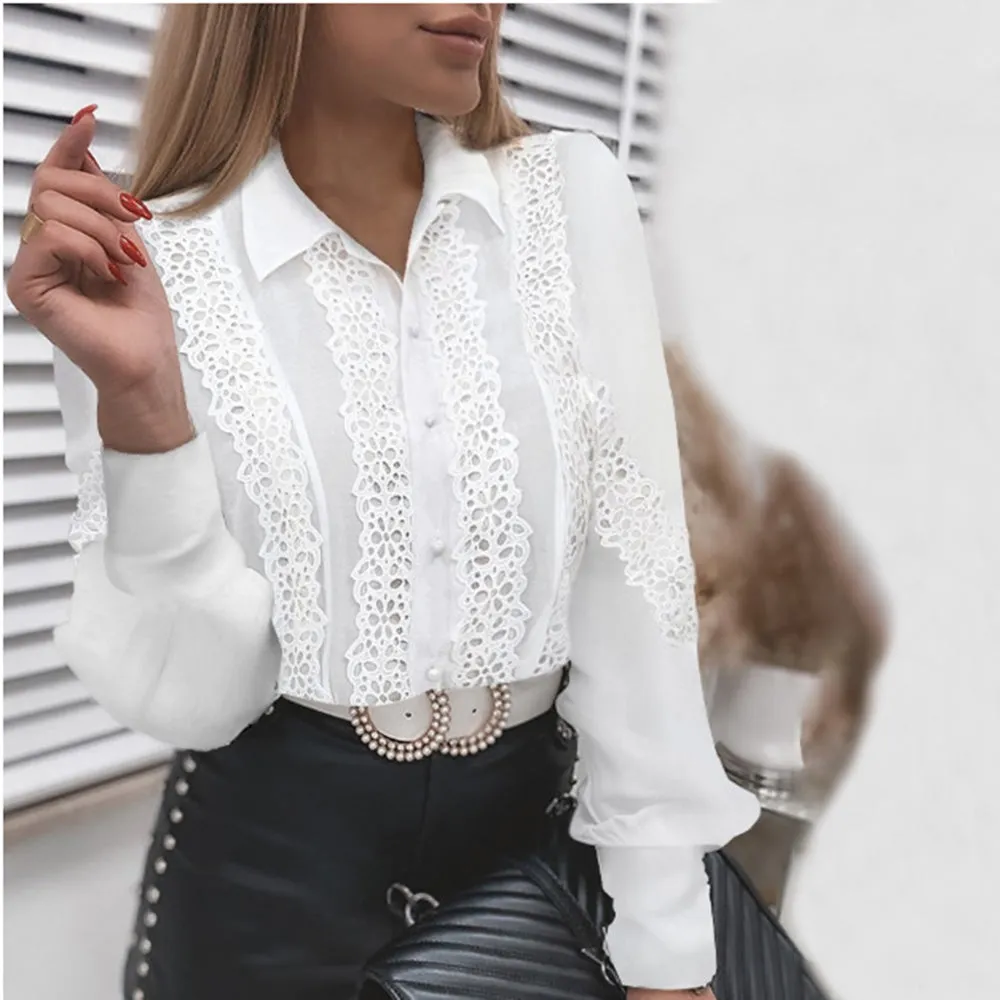 Lace Patchwork Long Sleeve Shirt