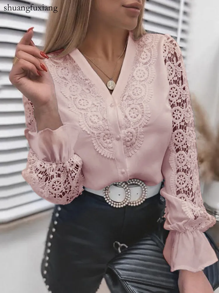 Lace Patchwork Long Sleeve Shirt