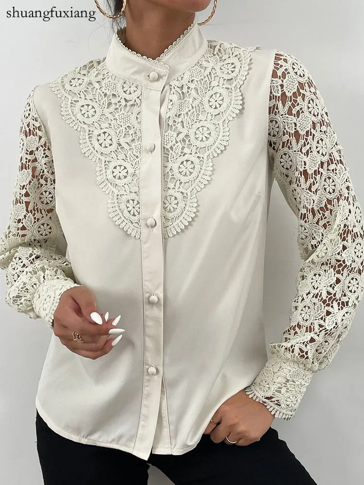 Lace Patchwork Long Sleeve Shirt