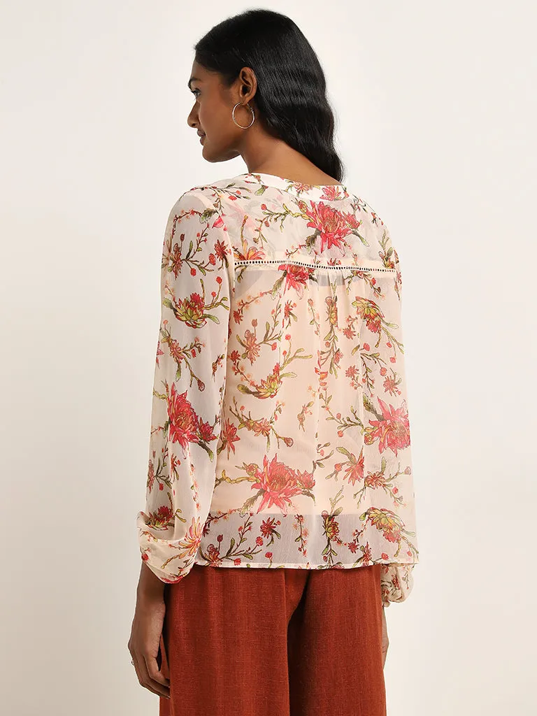 LOV Light Peach Floral Printed Blouse with Camisole