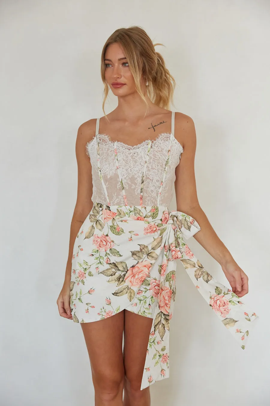 Mariah Floral Lace Corset Mini Dress