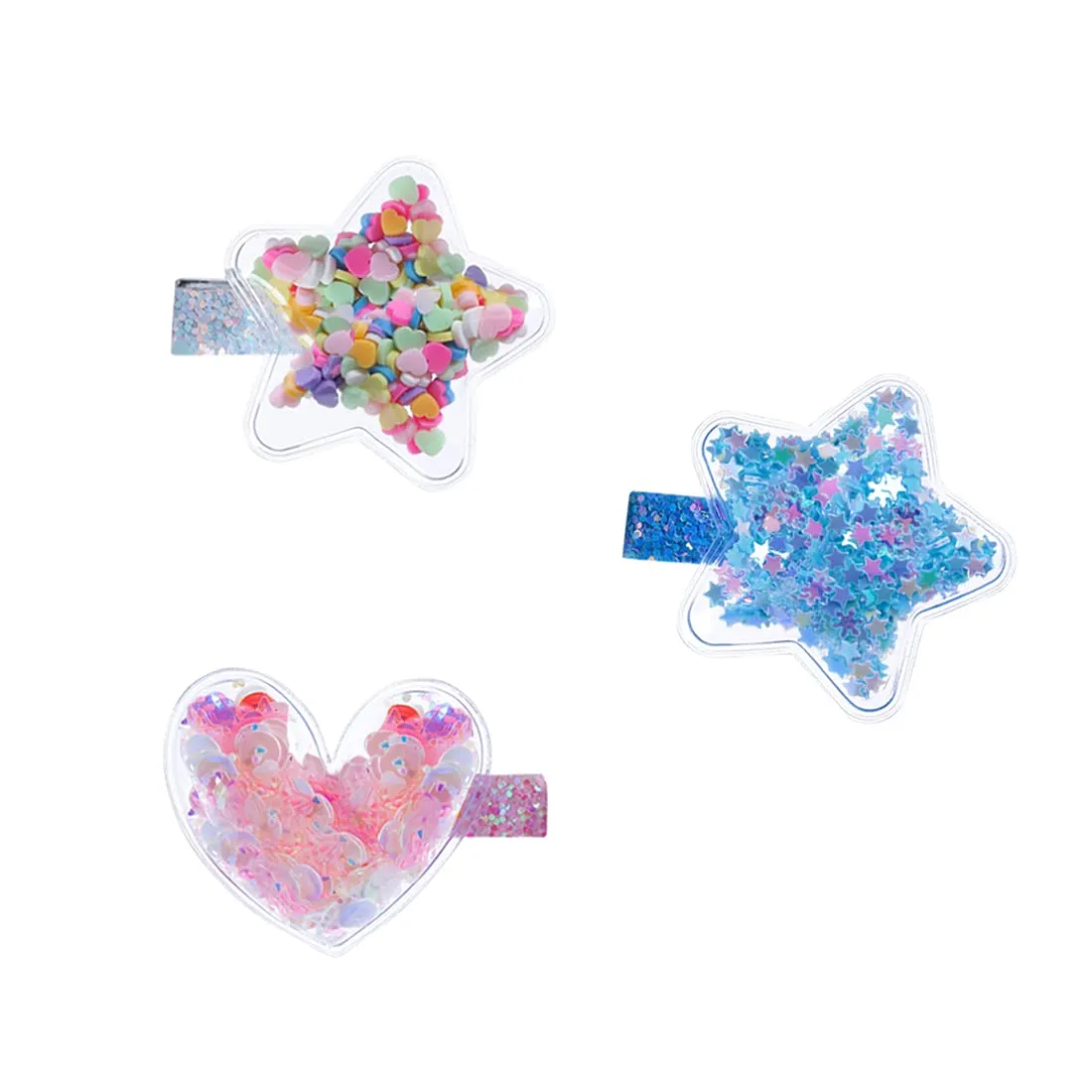 Melbees by Yellow Chimes 3 pcs Set of Heart Star Filled Charm Hair Clips Kids Hair Accessories for Toddlers and Kids (Pack of 3), Multi-Color, Medium