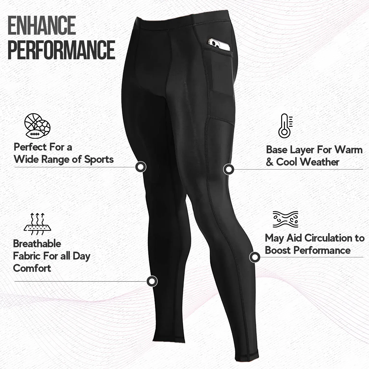 Men's Compression Pants W/ Pockets - Black