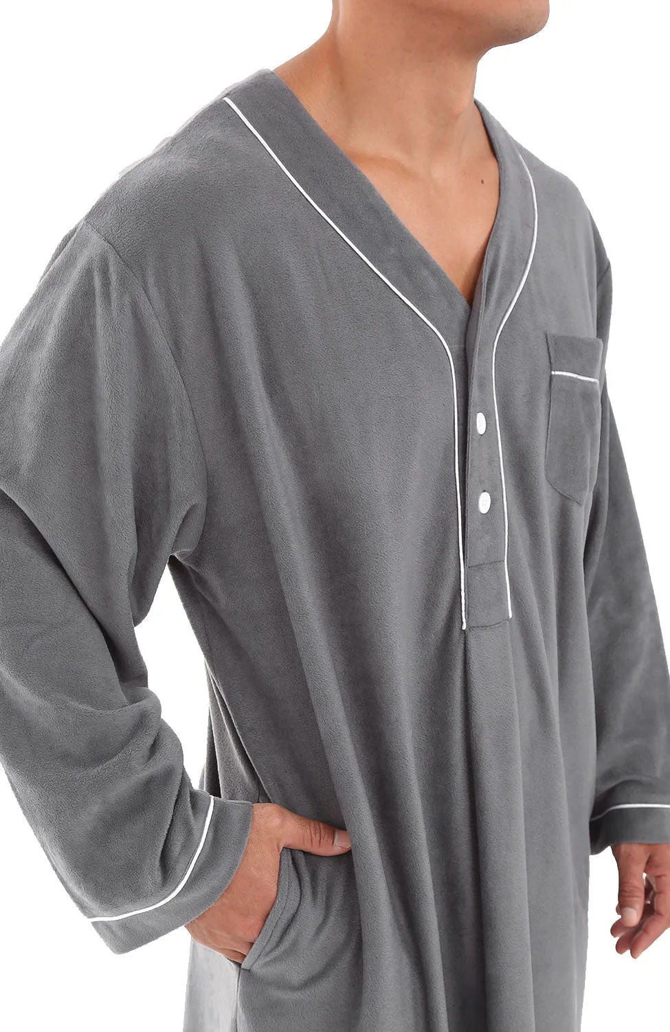 Men's Plush Sleep Shirt, Fleece Nightshirt Pajamas Shirt