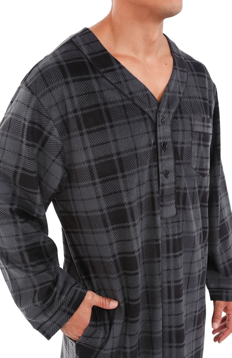 Men's Plush Sleep Shirt, Fleece Nightshirt Pajamas Shirt