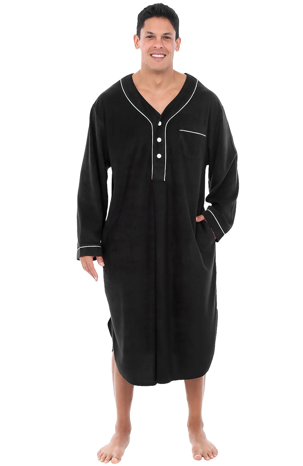 Men's Plush Sleep Shirt, Fleece Nightshirt Pajamas Shirt