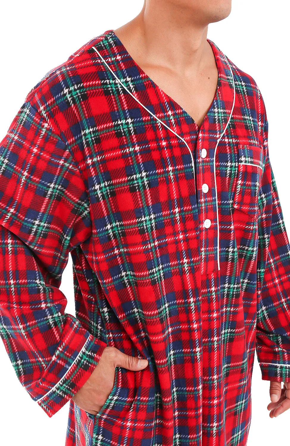 Men's Plush Sleep Shirt, Fleece Nightshirt Pajamas Shirt