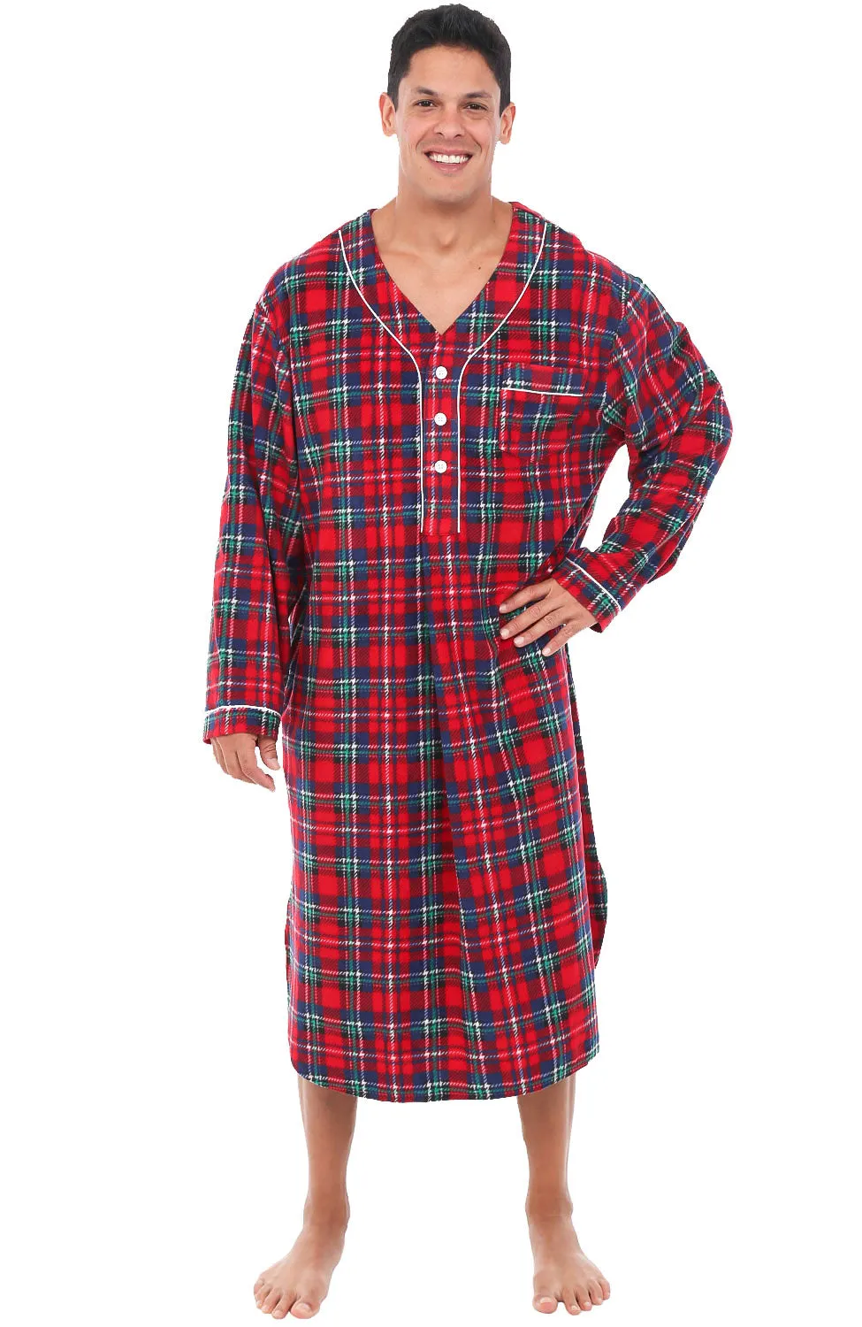 Men's Plush Sleep Shirt, Fleece Nightshirt Pajamas Shirt