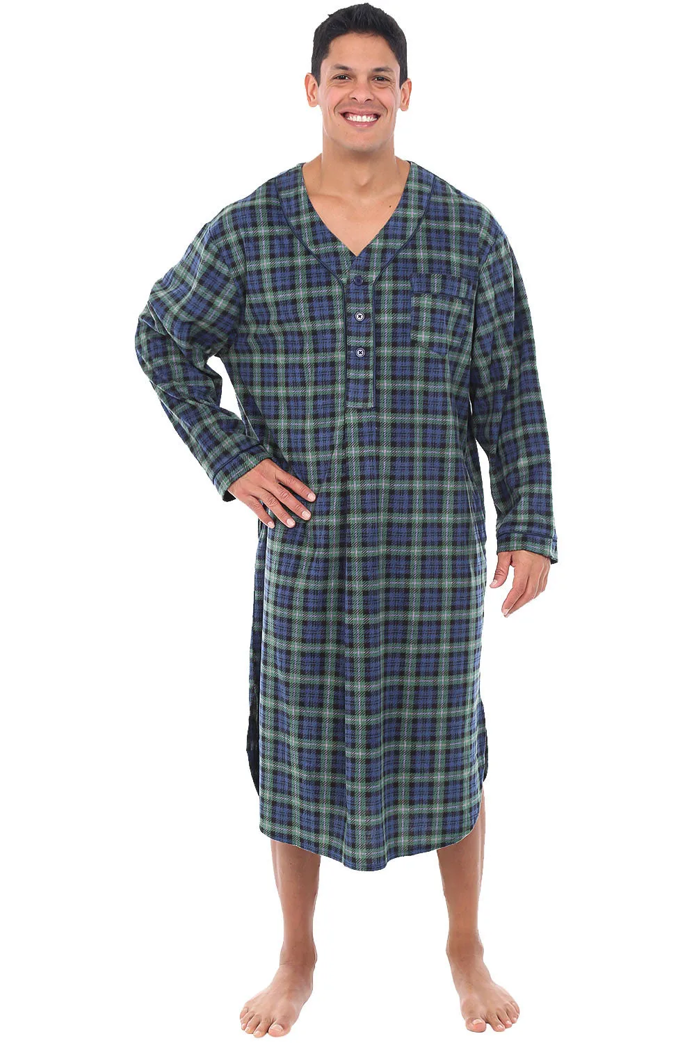 Men's Plush Sleep Shirt, Fleece Nightshirt Pajamas Shirt