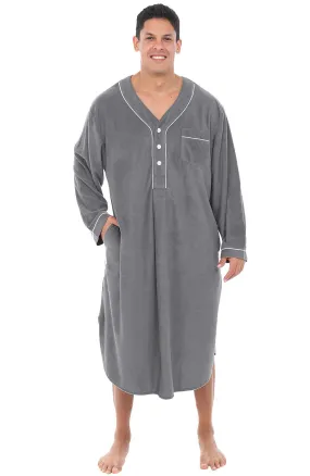 Men's Plush Sleep Shirt, Fleece Nightshirt Pajamas Shirt