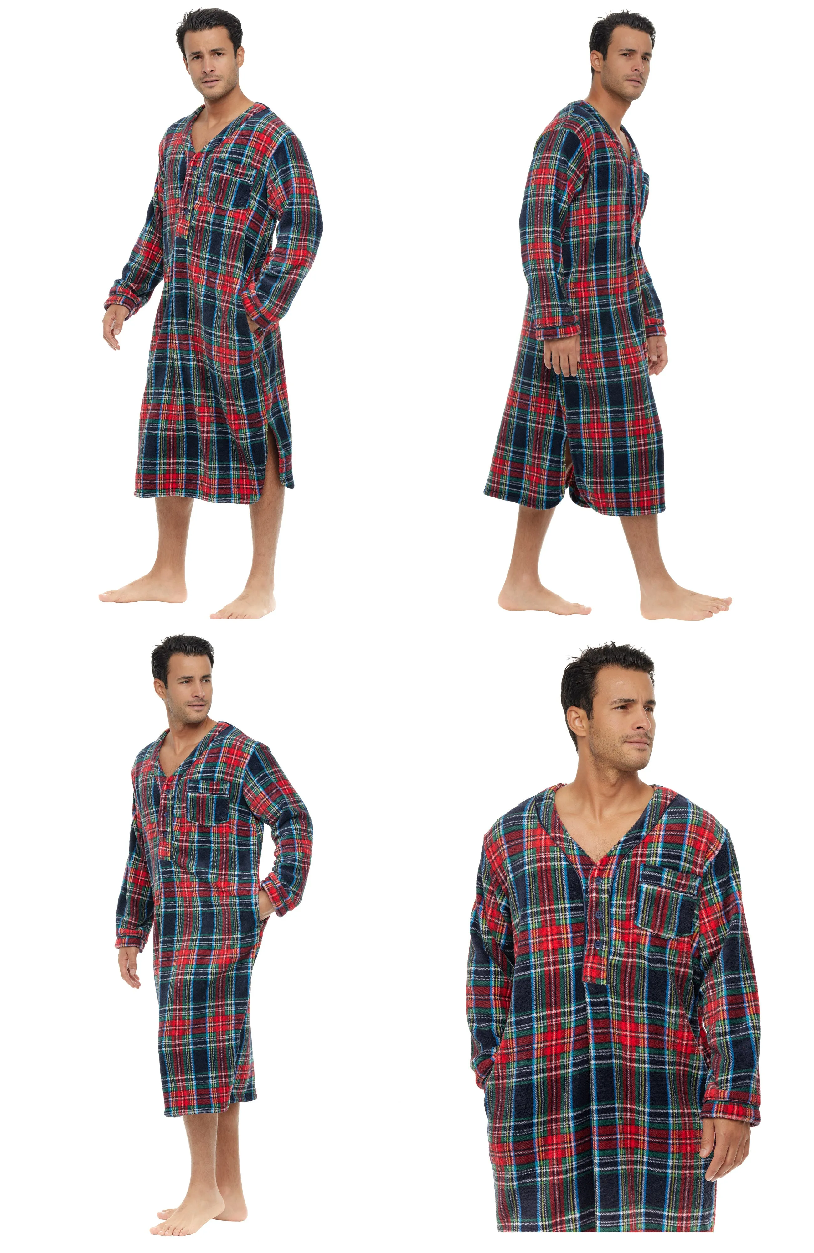 Men's Plush Sleep Shirt, Fleece Nightshirt Pajamas Shirt