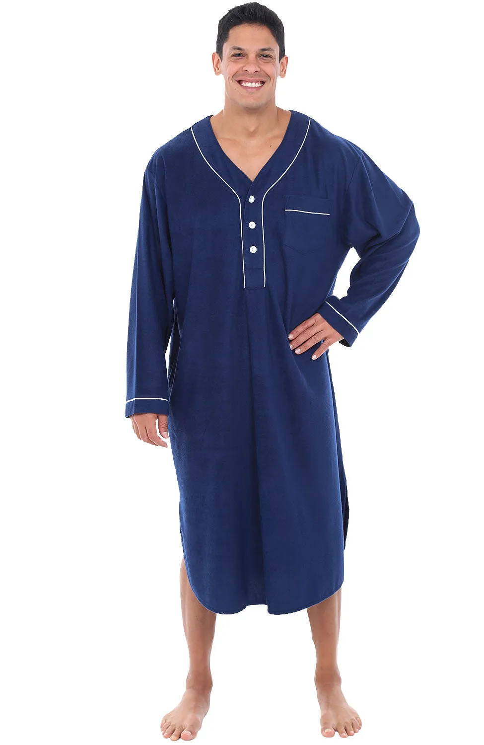 Men's Plush Sleep Shirt, Fleece Nightshirt Pajamas Shirt