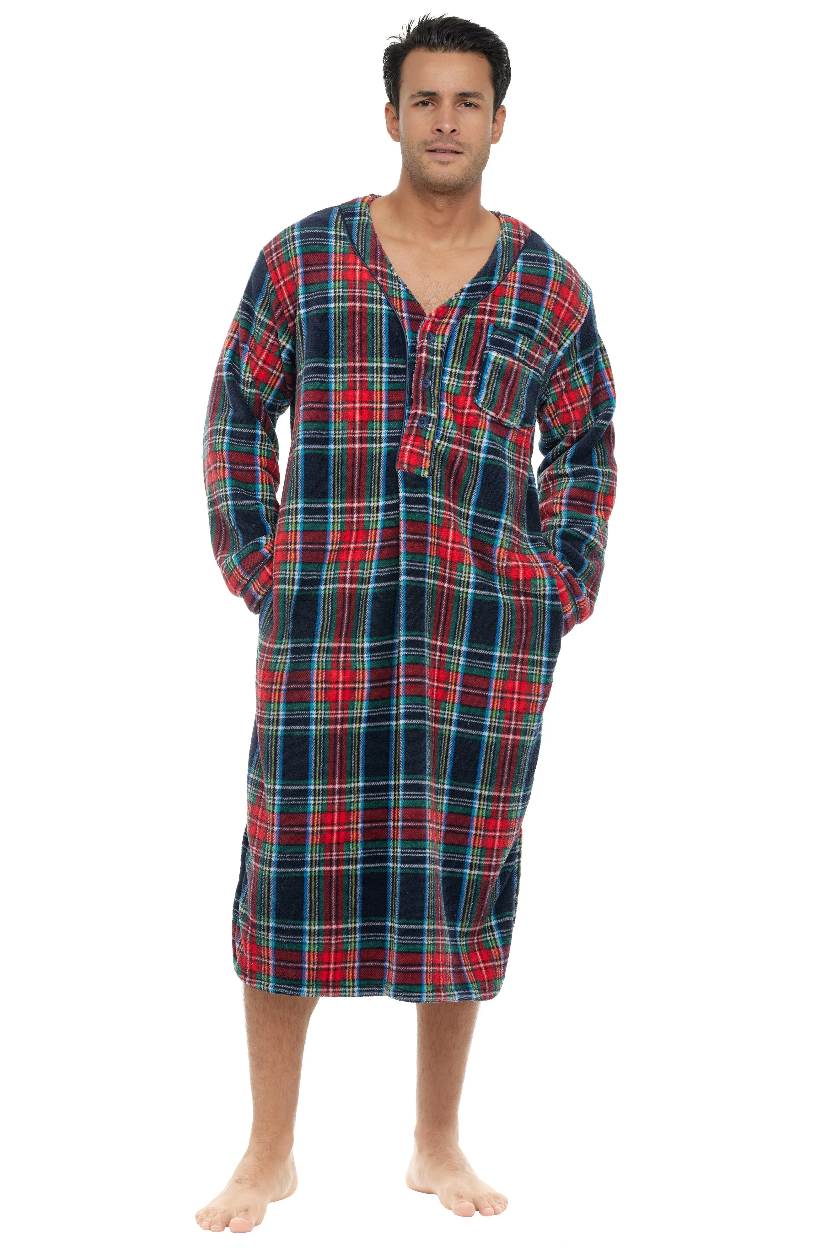 Men's Plush Sleep Shirt, Fleece Nightshirt Pajamas Shirt