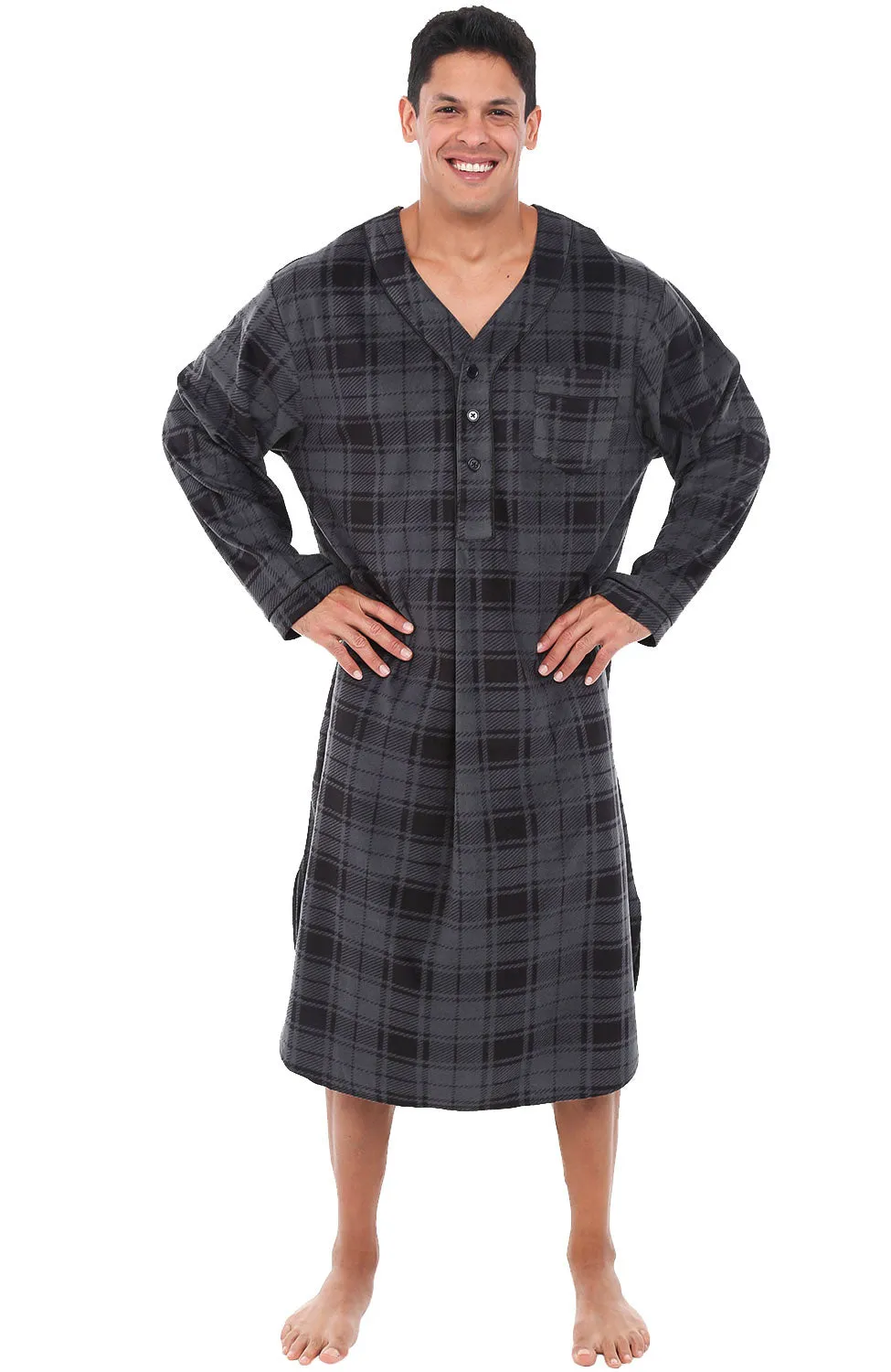 Men's Plush Sleep Shirt, Fleece Nightshirt Pajamas Shirt