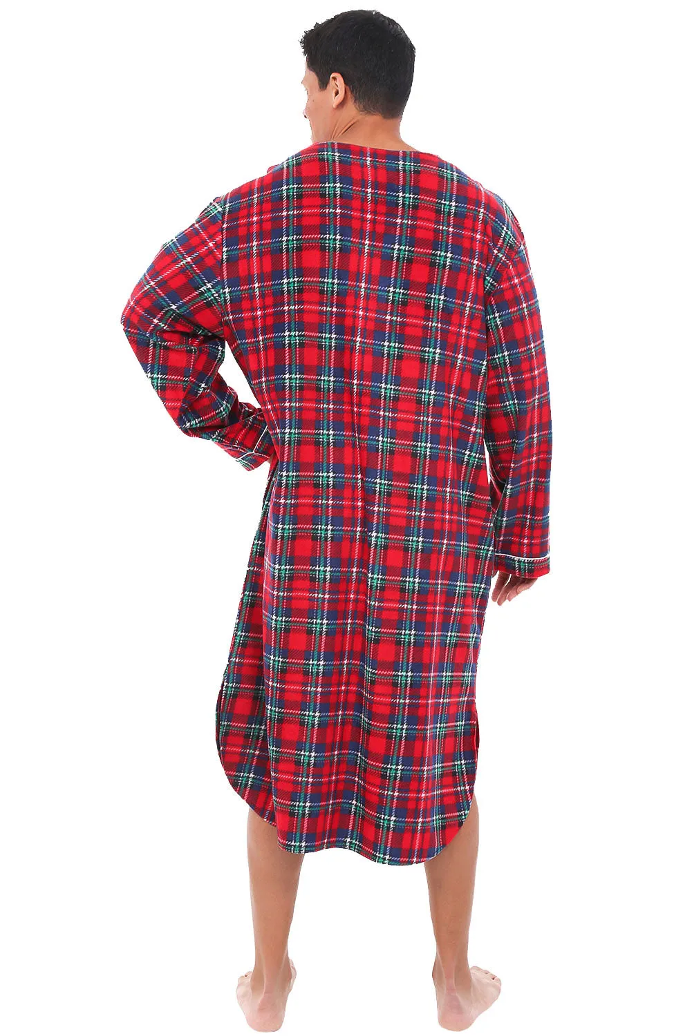 Men's Plush Sleep Shirt, Fleece Nightshirt Pajamas Shirt