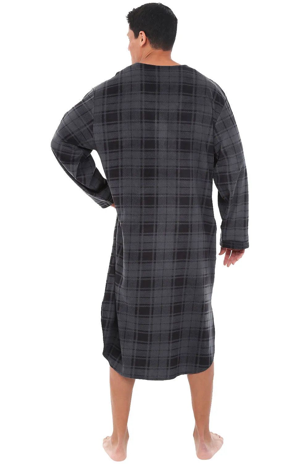 Men's Plush Sleep Shirt, Fleece Nightshirt Pajamas Shirt