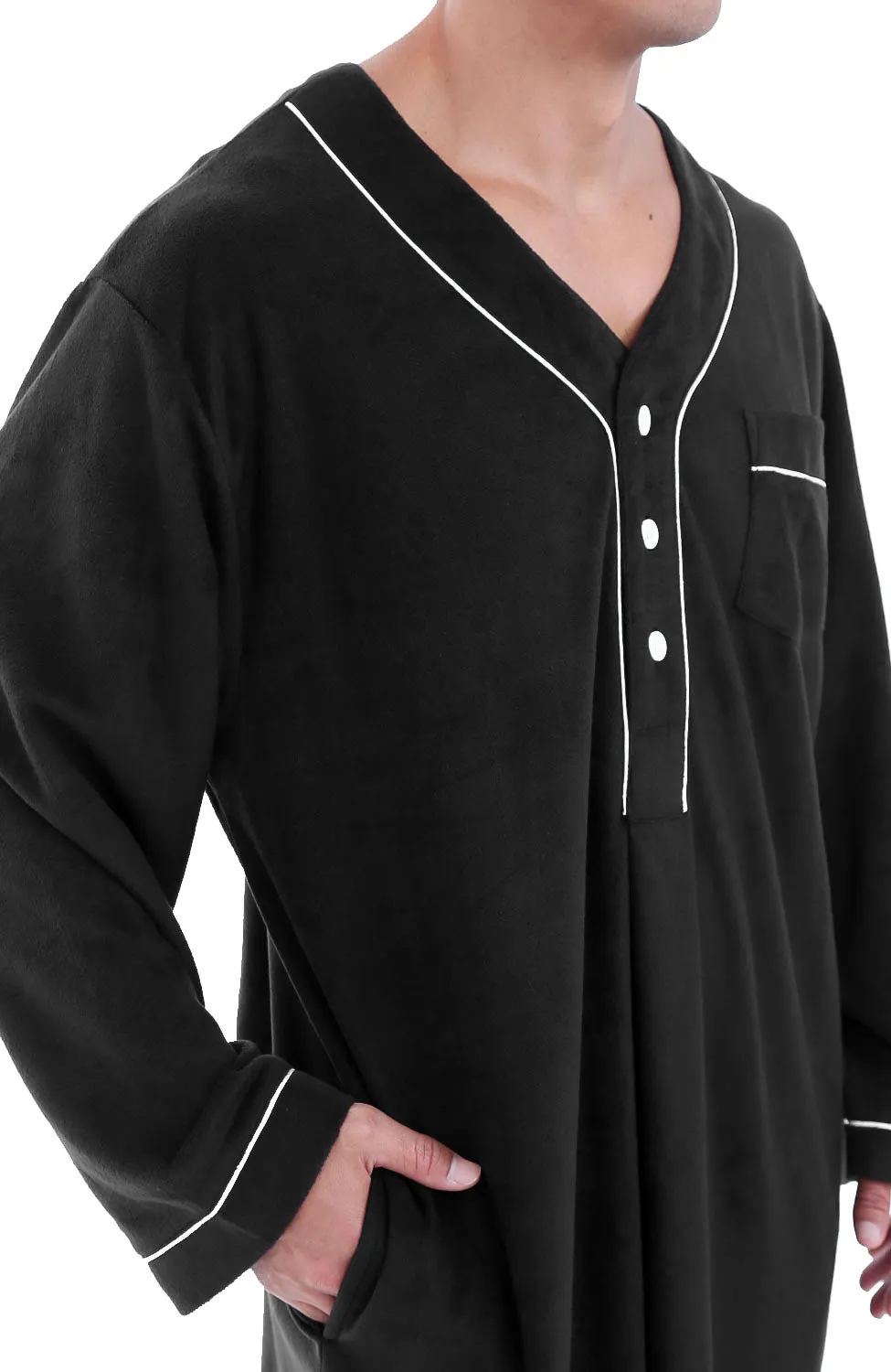 Men's Plush Sleep Shirt, Fleece Nightshirt Pajamas Shirt