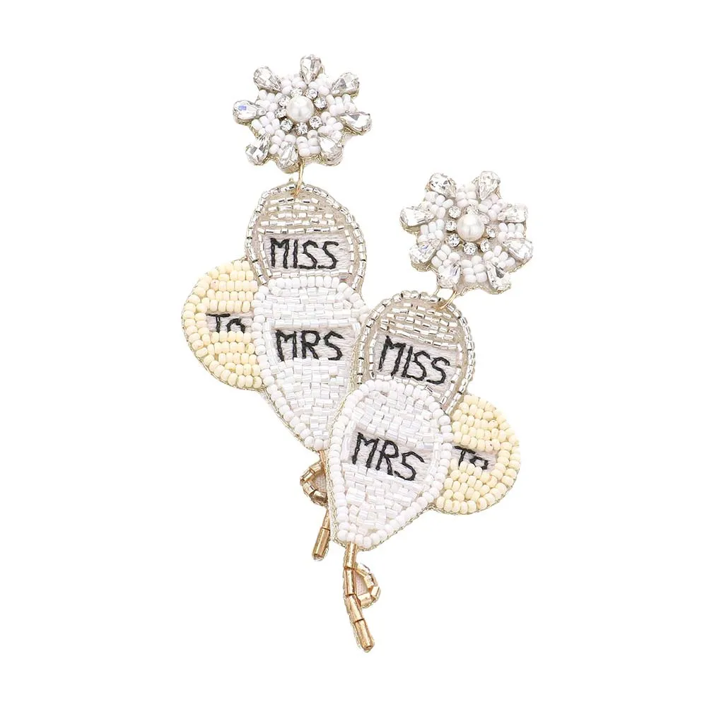 Miss To Mrs Message Felt Back Beaded Triple Balloon Earrings