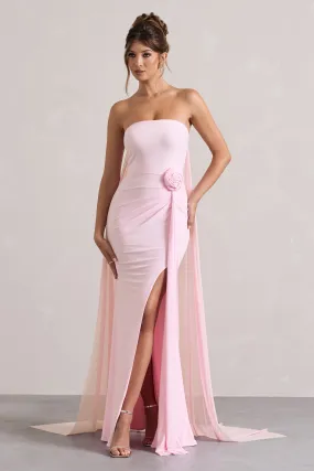 More To Come | Robe longue rose sans bretelles avec drapé et cape ornée d'un corsage