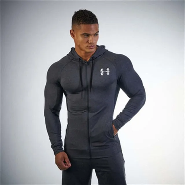 Muscle Fitness Men's Gyms Hooded Sweatshirt 2018 New Brand Autumn Bodybuilding Pure Color Long Sleeve Hoodies Zipper Clothes