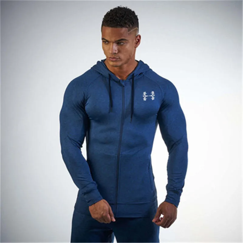 Muscle Fitness Men's Gyms Hooded Sweatshirt 2018 New Brand Autumn Bodybuilding Pure Color Long Sleeve Hoodies Zipper Clothes