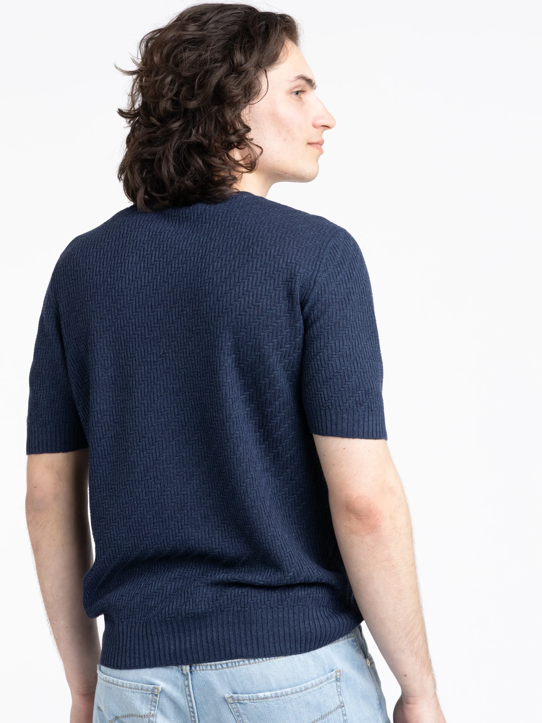 Navy Short Sleeve Crewneck Knit