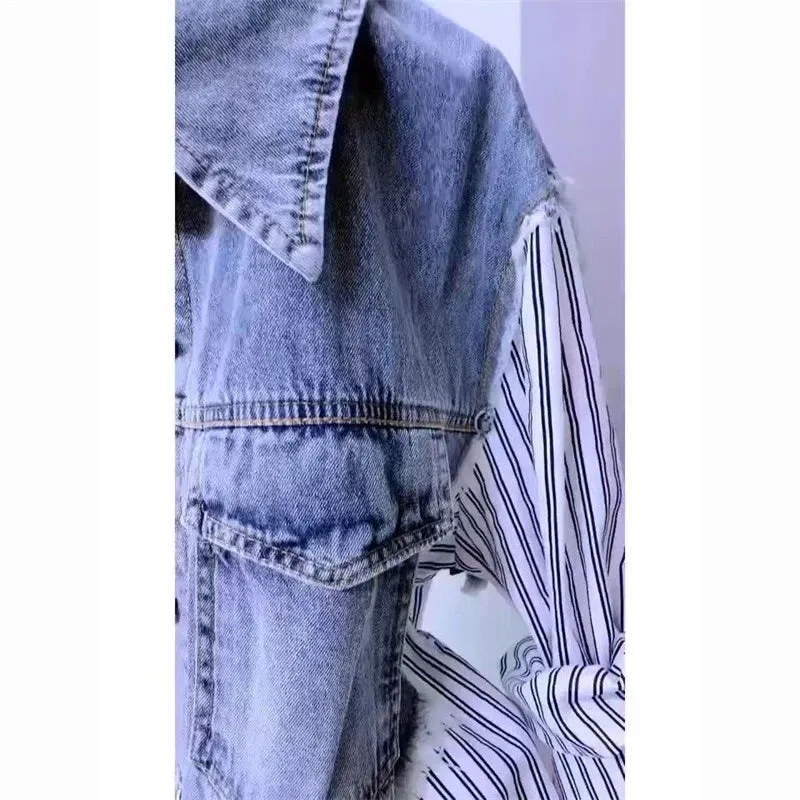 New Splicing Denim Jacket Women Spring Autumn Korean Fashion Denim Shirt Tops Casual Jean Jackets Female Windbreaker